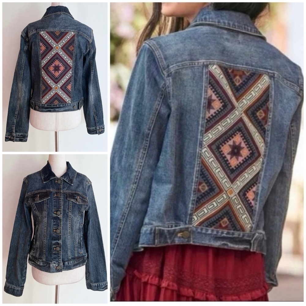 EUC Sundance Desert Haze Southwestern Embroidered Denim Jean Jacket XS​​​​​